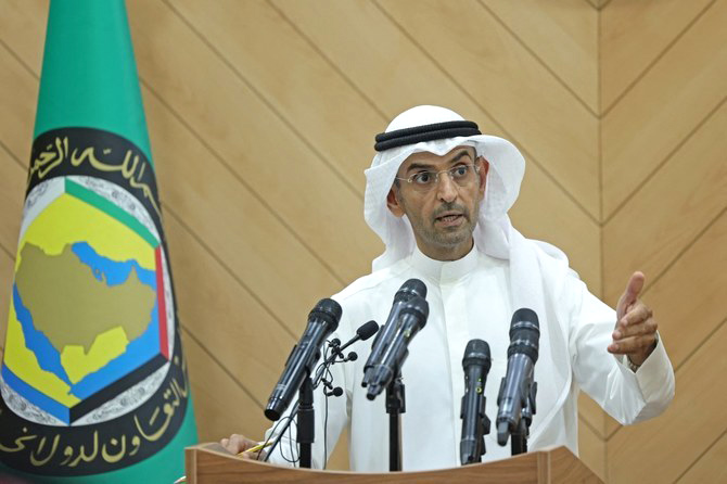 Nayef Falah Al-Hajraf, Secretary-General of the GCC, speaks during a press conference in Riyadh, recently.