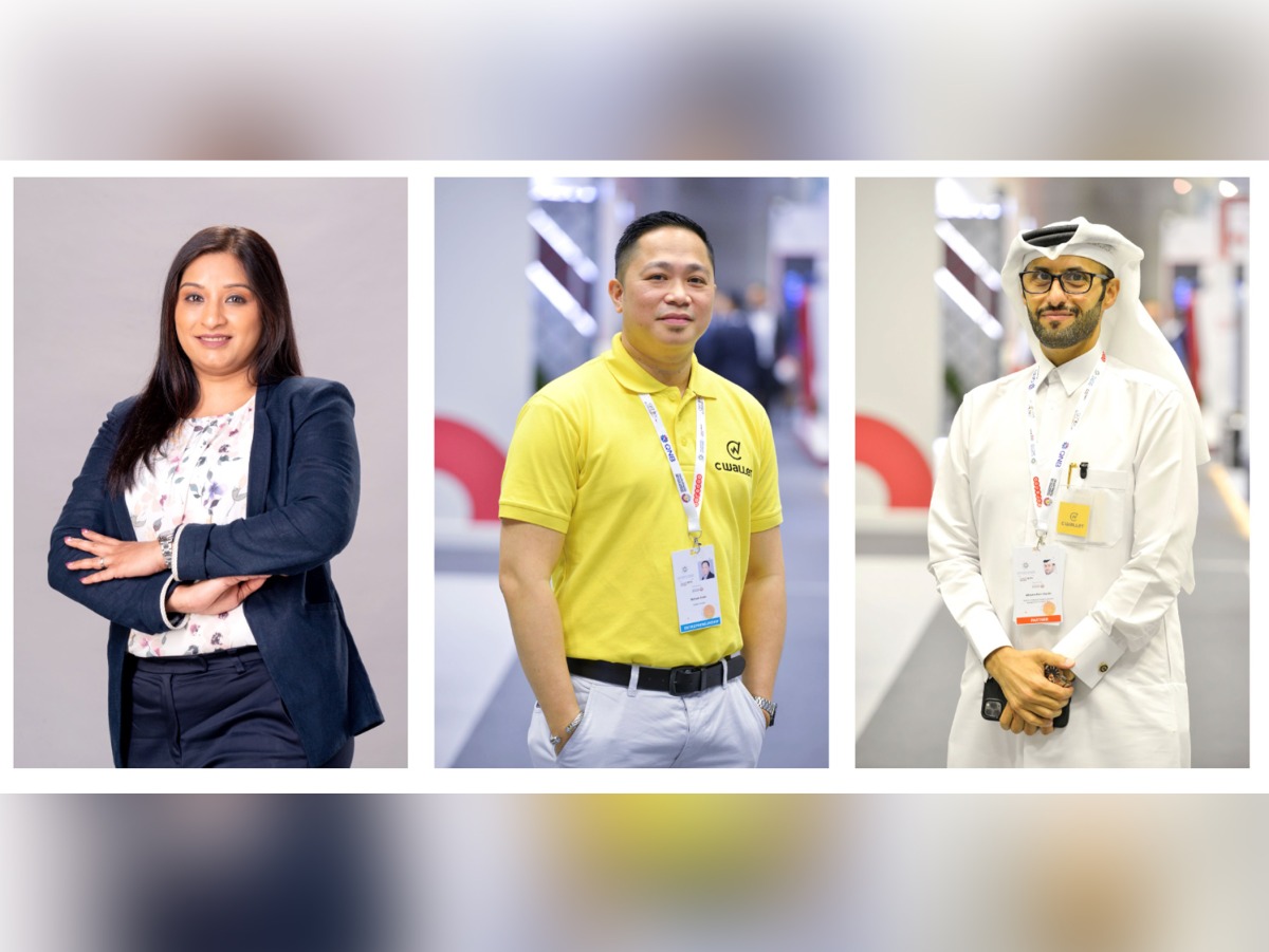 From left: Vaanathi Mohanakrishnan, Head of M2P Fintech Mena, Michael Javier, CEO and Founder of CWallet, and Dr. Abdulmohsin Abdulla Alyafei, COO & Co-Founder of Cwallet 