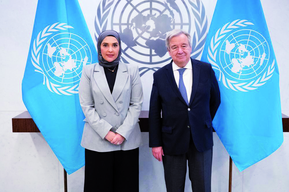 NHRC Chairperson and GANHRI President H E Maryam bint Abdullah Al Attiyah with UN Secretary-General Antonio Guterres.