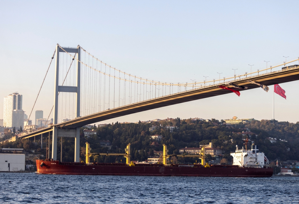 Zante, a cargo vessel carrying Ukrainian grain, transits Bosphorus, in Istanbul, Turkey November 2, 2022. (REUTERS/Umit Bektas)