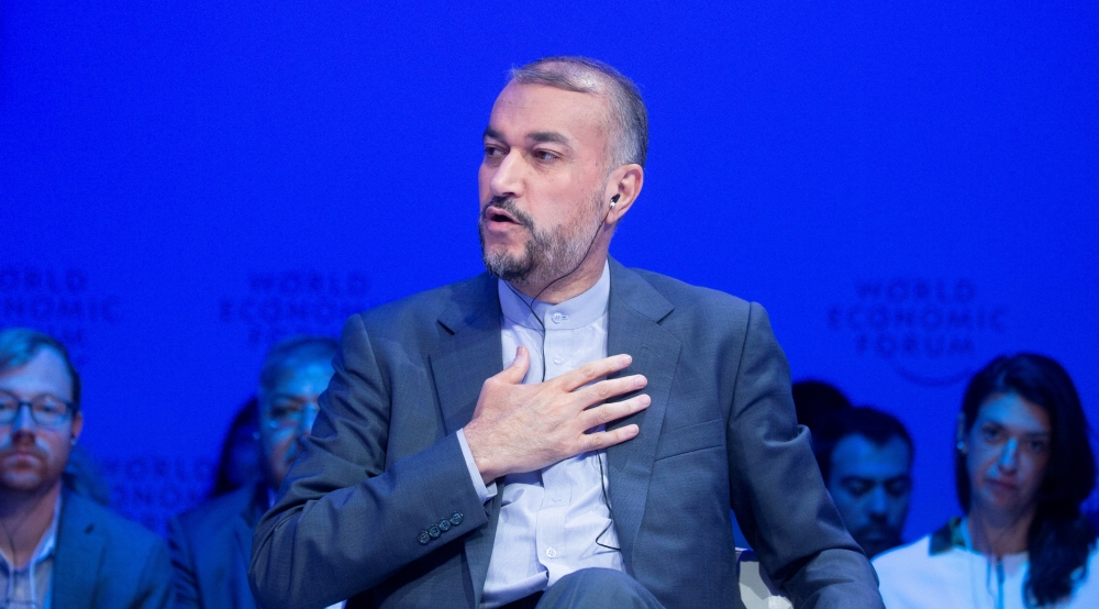 Iranian Foreign Minister Hossein Amirabdollahian gestures during a discussion at the World Economic Forum 2022 (WEF) in the Alpine resort of Davos, Switzerland, on May 26, 2022. File Photo / Reuters