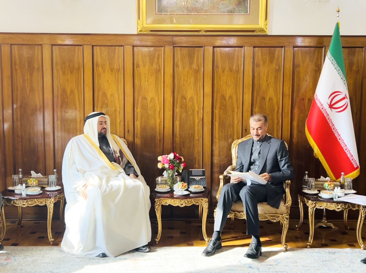 Minister of Foreign Affairs of the Islamic Republic of Iran H E Hossein Amir-Abdollahian receiving a written message from Deputy Prime Minister and Minister of Foreign Affairs H E Sheikh Mohammed bin Abdulrahman Al Thani, which was handed over by Assistant Foreign Minister for Regional Affairs H E Dr. Mohammed bin Abdulaziz bin Saleh Al Khulaifi, yesterday. 
