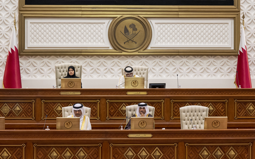 Shura Council Speaker H E Hassan bin Abdullah Al Ghanim chairing the Council's session, yesterday.
