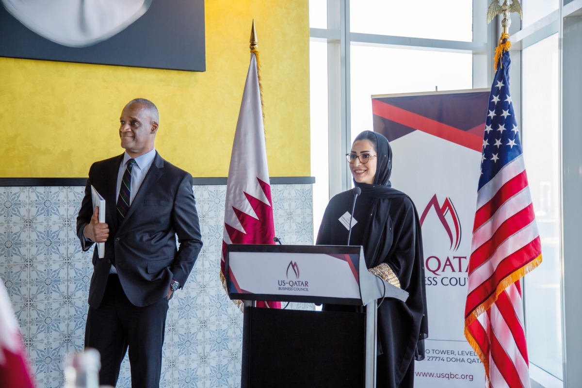Timmy T Davis, US Ambassador to Qatar, and Sheikha Mayes bint Hamad Al Thani, Managing Director of USQBC Doha Office at the briefing, yesterday.