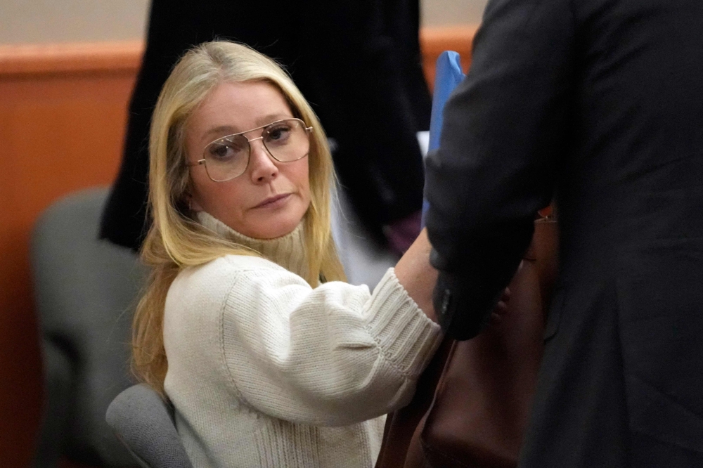 US actress Gwyneth Paltrow looks on before leaving the courtroom in Park City, Utah, on March 21, 2023, where she is accused in a lawsuit of crashing into a skier during a 2016 family ski vacation, leaving him with brain damage and four broken ribs. (Photo by Rick Bowmer / POOL / AFP)