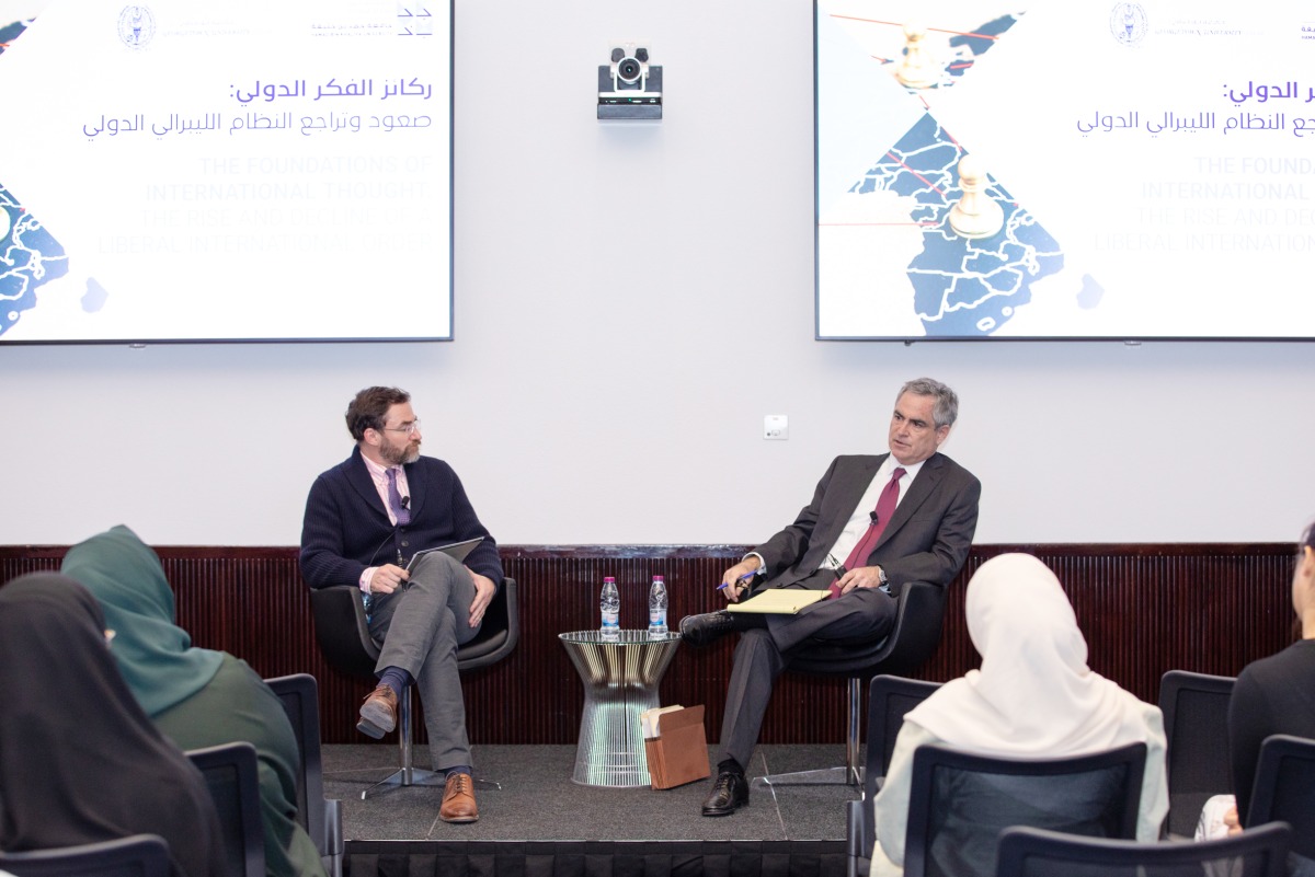 Associate Professor of History at QF partner Georgetown University in Qatar (GU-Q), Dr. Edward Kolla (left) and Professor of Law at the University of California, Los Angeles (UCLA) Dr. Richard H Steinberg during the event. 