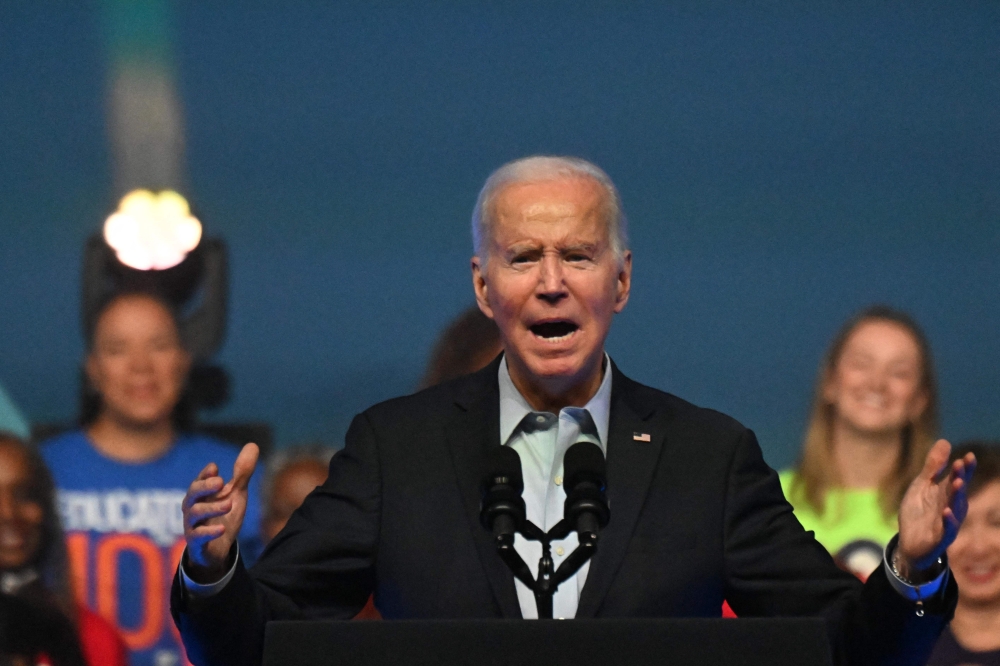 U.S. President Joe Biden adressess union workers on June 17, 2023 in Philadelphia, Pennsylvania.  Photo by Mark Makela / AFP