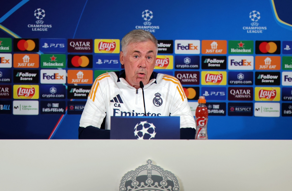 Real Madrid's Italian coach Carlo Ancelotti gives a press conference on the eve of their UEFA Champions League football match against Stuttgart VFB on September 16, 2024. (Photo by Thomas Coex / AFP)