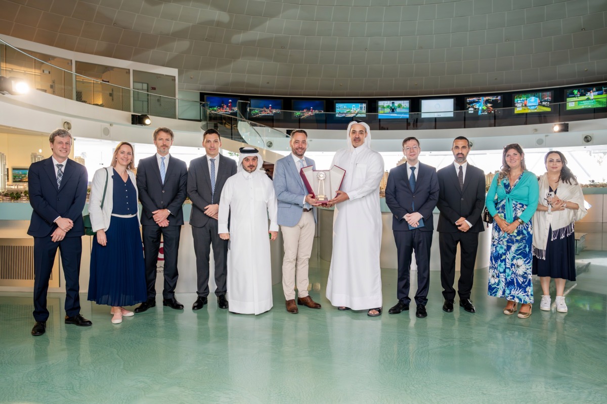 Belgian Deputy Prime Minister and Minister of Foreign Affairs, European Affairs and Development Cooperation H E Maxime Prévot with President and Chief Executive Officer of UDC, Yasser Al-Jaidah and representatives of the executive management at the Oyster Building, yesterday. 