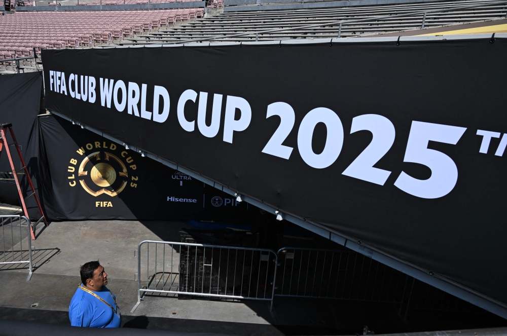 A person walks at the Rose Bowl Stadium ahead of the Club World Cup 2025 football match between Paris Saint-Germain (PSG) and Atletico de Madrid in Pasadena, California, on June 12, 2025. (Photo by Yuri Cortez / AFP)
