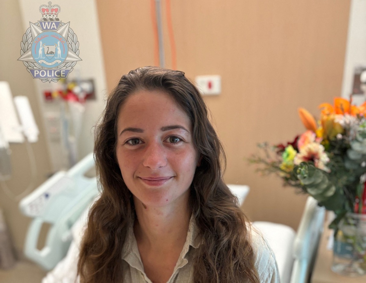 This undated handout photo received from the Western Australia Police Force on July 14, 2025 shows German backpacker Carolina Wilga in a hospital in Perth. Photo by Handout / WESTERN AUSTRALIA POLICE FORCE / AFP