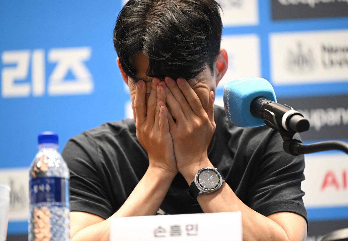 Tottenham Hotspur's Son Heung-min reacts during a pre-match press conference in Seoul on August 2, 2025, ahead of the friendly football match between Newcastle United and Tottenham Hotspur. (Photo by Jung Yeon-je / AFP)