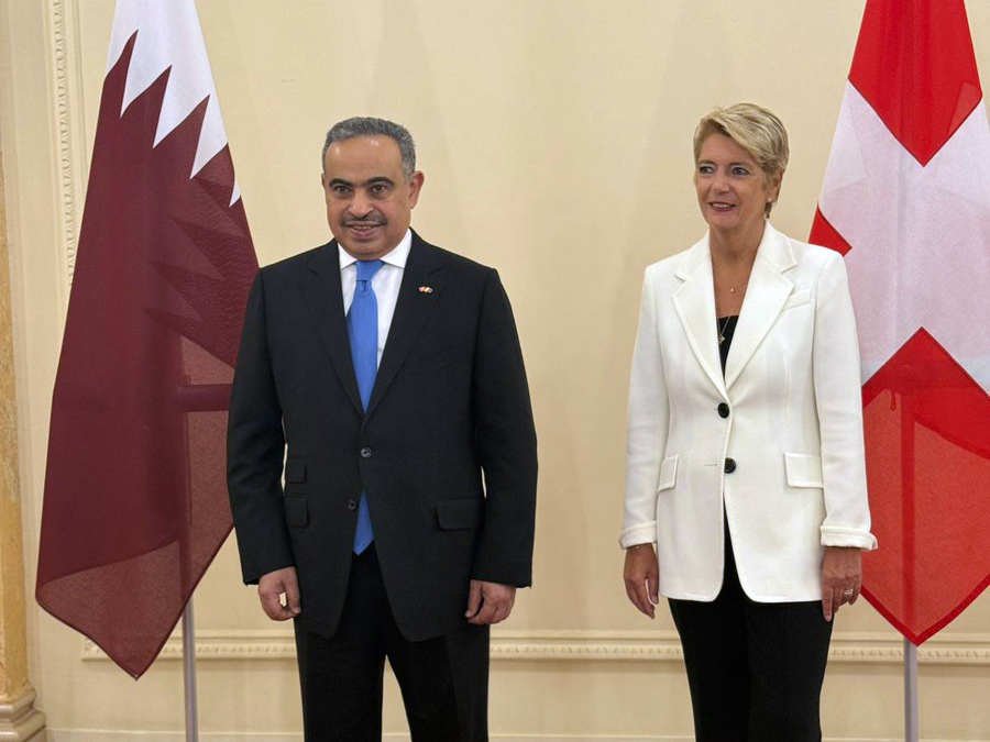 Minister of Finance H E Ali bin Ahmed Al Kuwari and President of Swiss Confederation H E Karin Keller-Sutter during the meeting.