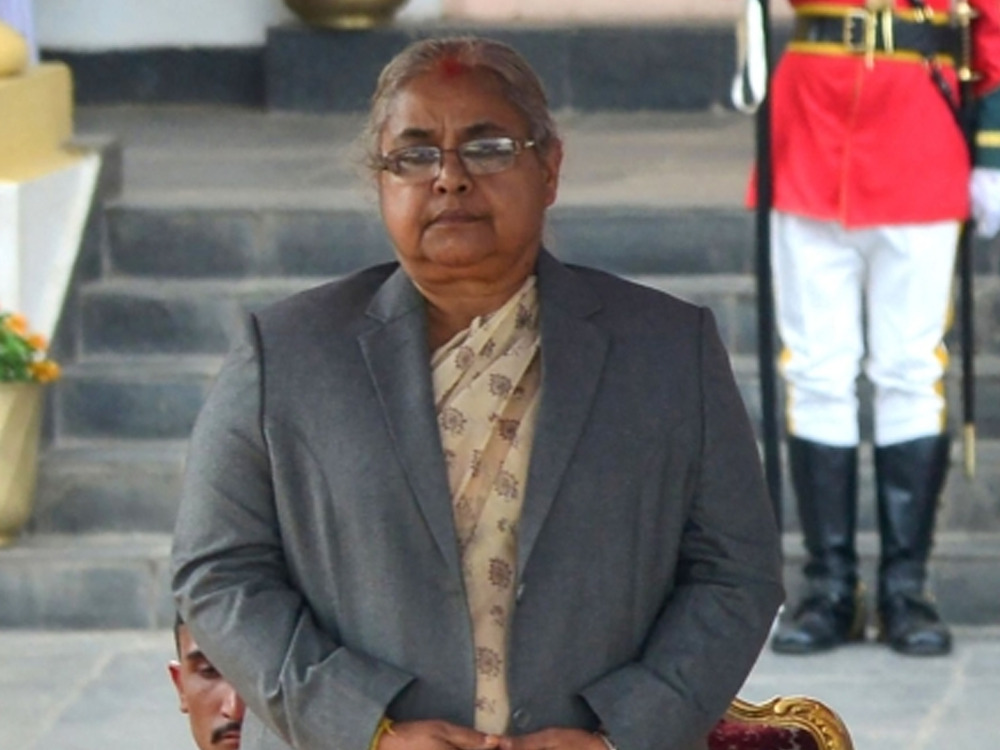 (FILES) Nepal's Chief Justice Sushila Karki attends the swearing-in ceremony of the country's newly elected Prime Minister Pushpa Kamal Dahal (not pictured) at the President House in Shital Niwas in Kathmandu on August 4, 2016. (Photo by Prakash MATHEMA / AFP)
