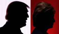 This combination of file photos shows the silhouettes of Republican presidential nominee Donald Trump(R)July 18, 2016 and Democratic presidential nominee Hillary Clinton on February 4, 2016. AFP / DESK