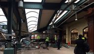 A New Jersey Transit train that derailed and crashed through the station is seen in Hoboken, New Jersey, U.S. in this picture courtesy of Corey Futterman via REUTERS 