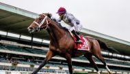 Jockey Jose Ortiz astride Al Shaqab Racing owned Ectot cruises towards victory during the  Joe Hirsch Turf Classic (Gr1) at Belmont Park on Saturday. 