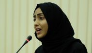 Nusayba Modak, student at QU Department of English Literature and Linguistics speaks at the event. 