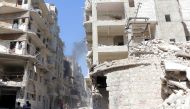 ALEPPO, SYRIA - OCTOBER 11: Syrians inspect the damage at the site of an airstrike staged by Russian army in the opposition-controlled Bustan al-Qasr neighborhood of Aleppo, Syrian on October 11, 2016. ( ?brahim Ebu Leys - Anadolu Agency )
