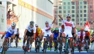 Norway’s Kristoffer Halvorsen (front right) celebrates after winning the men’s under-23 road race of the UCI Road World Championships 2016 in Doha