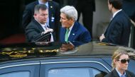 US Secretary of State John Kerry (top-C) arrives on October 15, 2016 in Lausanne to meet with his Russian counterpart in a bid to ease the bloodshed in Syria.  AFP / FABRICE COFFRINI