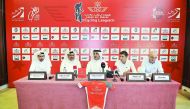 Ahmed Al Hemaidi (centre), Secretary General of Qatar Cycling Federation (QCF), speaking during the Royal Air Maroc Cycling League press conference at Melia Hotel in Doha yesterday. Also present are Abdulaziz Al Kuwari (left) of Qatar Cyclists, Saeed Al H