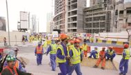 File picture of labourers at a construction site in Doha. 
