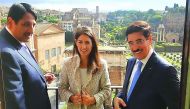 H E Dr Hamad bin Abdulaziz Al Kawari (right), Cultural Adviser at the Emiri Diwan and Qatar’s candidate for the post of Director-General at Unesco, with Mayor of Rome Virginia Raggi (centre). Qatar’s Ambassador to Italy Abdulaziz bin Ahmed Al Malki is als