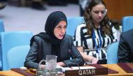 Ambassador H E Sheikha Alia Ahmed bint Saif Al Thani, the Permanent Representative of Qatar to the United Nations, speaking at the UN. 