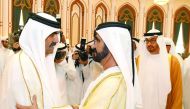 Father Emir H H Sheikh Hamad bin Khalifa Al Thani receives UAE Vice-President, Prime Minister and Ruler of Dubai Sheikh Mohammed bin Rashid Al Maktoum, and Crown Prince of Abu Dhabi and Deputy Supreme Commander of the UAE Armed Forces, Sheikh Mohamed bin 