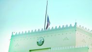 Qatari flag flying at half-staff on the Ministry of Interior headquarters on the second day of national mourning for H H Grandfather Emir Sheikh Khalifa bin Hamad Al Thani who passed away on Sunday. (Pic: Baher Amin / The Peninsula)