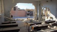 A general view shows a damaged classroom at a school after it was hit in an air strike in the village of Hass, in the south of Syria's rebel-held Idlib province on October 26, 2016. / AFP / Omar haj kadour
