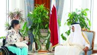 Emir H H Sheikh Tamim bin Hamad Al Thani with Vice-President of Argentine Republic, Marta Gabriela Michetti, at the Emiri Diwan, yesterday.    ? See also page 2 