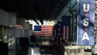 A general view inside the Jacob K. Javits Convention Center in New York on November 7, 2016 as workers prepare for Democratic presidential candidate Hillary Clinton's election night event. Hillary Clinton and Donald Trump brought their brutal White House 