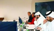 FIFA Secretary General Fatma Samoura (second left) and Hassan Al Thawadi, the  Secretary General of the Supreme Committee for Delivery and Legacy (SC), in Doha yesterday. Nasser Al Khater Assistant Secretary General, Tournament Operations (centre).