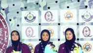 Bronze medallists of Women’s Skeet event, Qatar's Sarah Mohammed, Hajar Mohammed and Reem Al Sharshani