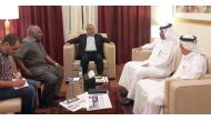 Sri Lankan Minister of Water Supply and Drainage Rauff Hakeem (left) during a meeting with Qatar Chamber Vice-Chairman Mohamed bin Ahmed bin Tawar (second right), yesterday.