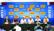 FROM LEFT: Mehdi Bennani (Sebastian Loeb Racing), Jose Maria Lopez, the reigning FIA World Touring Car Champion, Tiago Monteiro (Castrol Honda WTC) and Robert Dahlgren (Polestar Cyan Racing) speak to media during a press conference at Losail International