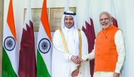 Prime Minister and Interior Minister H E Sheikh Abdullah bin Nasser bin Khalifa Al Thani and Indian Prime Minister Narendra Modi in New Delhi yesterday. 