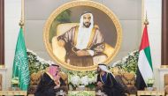 Custodian of the Two Holy Moques King Salman bin Abdulaziz Al Saud of Saudi Arabia meets with Sheikh Mohammed bin Rashid al-Maktoum, Prime Minister and Vice-President of the United Arab Emirates and ruler of Dubai, in Abu Dhabi, UAE, December 3, 2016. (WA