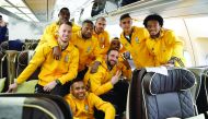 Juventus' players pose for a photograph,  prior to their departure to Doha. The defending champions Juventus, play in the Italiana Supercoppa final against AC Milan in Doha on Friday. Twitter/JuventusFC