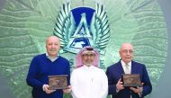 Ali Salem Afifa, Deputy Director General of Aspire Academy poses for a photograph with Adriano Galliani, Vice-President and CEO of AC Milan and Giuseppe Marotta, CEO of league-leaders Juventus FC during the later's visit to the Aspire Academy on Thursday.