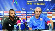 Magid Mohammed (left) with Qatar team coach Jorge Fossati in a file photo 