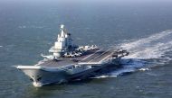 This photo taken on December 24, 2016 shows the Liaoning, China's only aircraft carrier, sailing during military drills in the Pacific. China OUT / AFP / STR