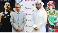 Guillaume Chalmin, Total E&P Qatar Managing Director (left) and Saad Al Mohannadi, Qatar Total Open Tournament Director pose for a photo during the launch of ticket-sales for 2017 Qatar Total Open.   
