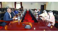 Deputy Prime Minister and Minister of State for Cabinet Affairs H E Ahmed bin Abdullah bin Zaid Al Mahmoud and Qatari delegation with President Yoweri Museveni and other officials of Uganda in Kampala yesterday.