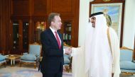 Emir H H Sheikh Tamim bin Hamad Al Thani met with Norway's Minister of Foreign Affairs Borge Brende and his accompanying delegation, at the Emiri Diwan yesterday. They reviewed bilateral relations and the means to enhance them. They also discussed a numbe