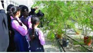 Students visit the Qur’anic Botanic Garden Nursery and (Below) students carry out educational experiments as part of a Qur’anic Botanic Garden indoor workshop.
