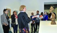 Catherine Grenier, Director of Fondation Giacometti taking the media on a tour during Picasso & Giacometti exhibition at Fire Station's Garage Gallery, Doha, yesterday. Pic: Baher Amin / The Peninsula