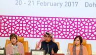 FROM LEFT: Kate Gilmorem, United Nations Deputy High Commissioner for Human Rights; Dr Ali bin Sumaikh Al Marri, Chairman of the National Human Rights Committee, and Randa Siniora, Women’s Centre for Legal Aid and Councelling’s General Director, at the co